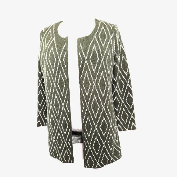 Escio long cardigan Sz LGreen /white New Bust 40" Length 30" Diamond knit - Picture 12 of 12